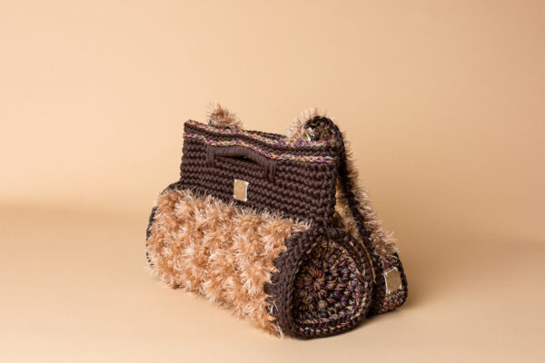 crochet barrel handbag in camel